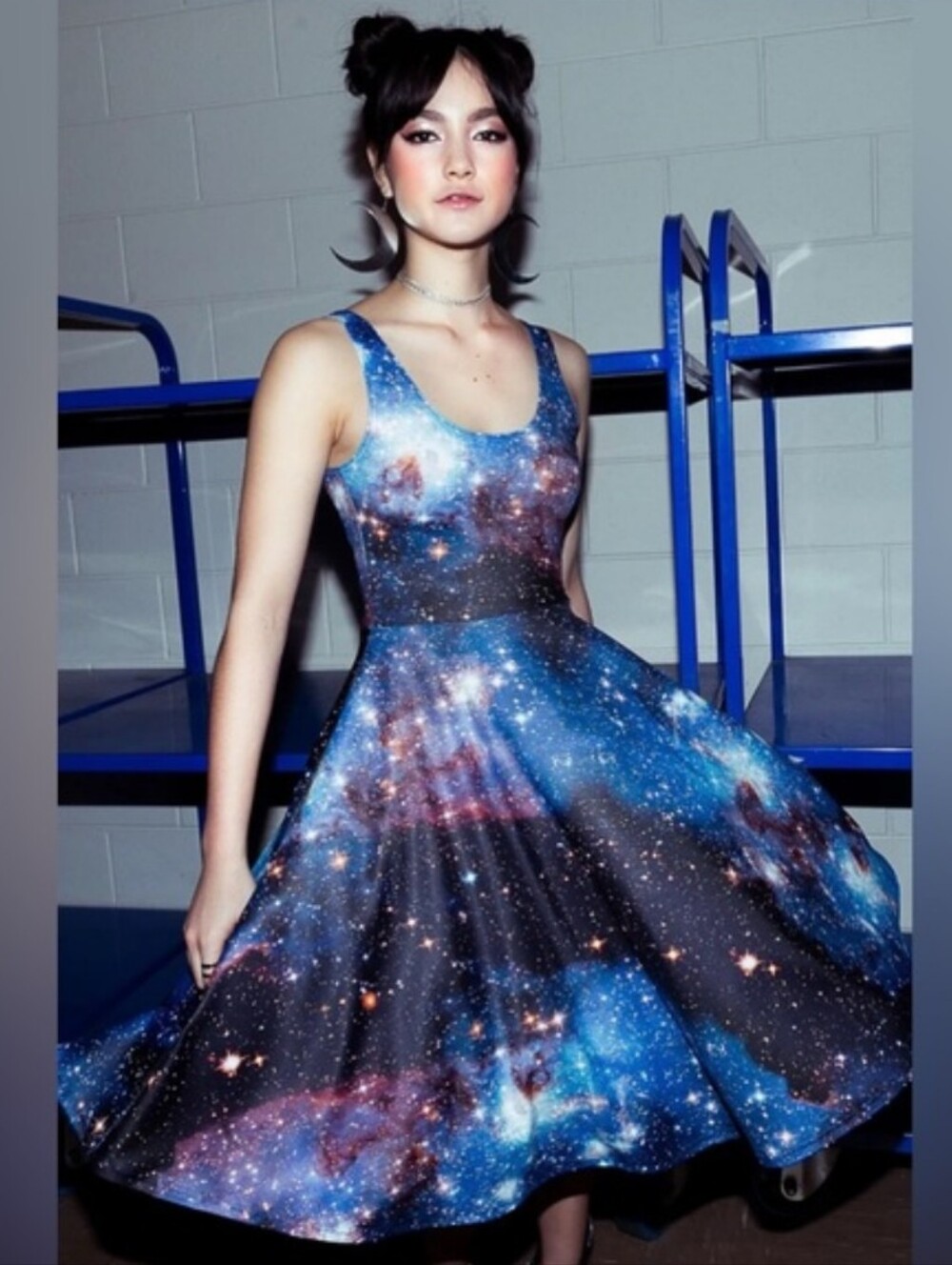 Blackmilk Actual NASA Photo Galaxy Blue Pocket Midi Dress XS - Picture 1 of 13
